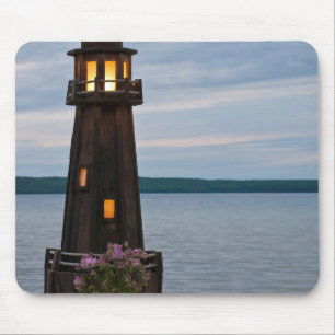 USA, Michigan. Yard Decoration Lighthouse Mouse Pad