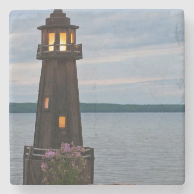 USA, Michigan. Yard Decoration Lighthouse Stone Coaster (Front)
