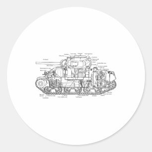 Usa Military History Vintage World War 2 Sherman T Classic Round Sticker