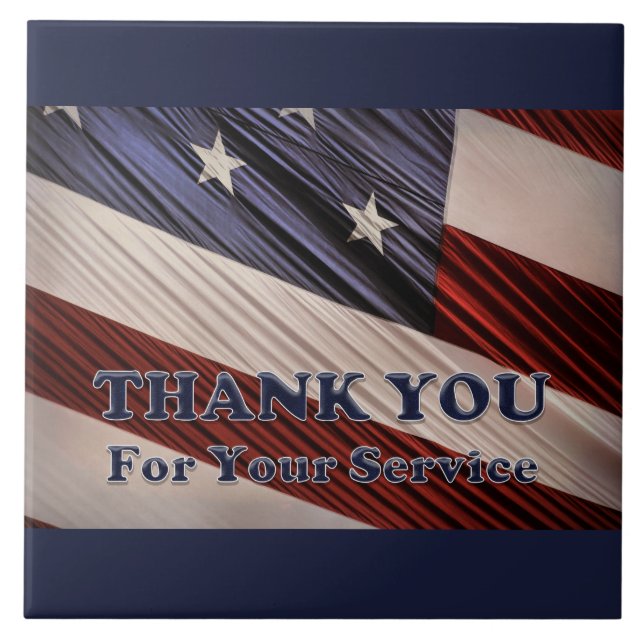 USA Military Veterans Patriotic Flag Thank You Ceramic Tile (Front)