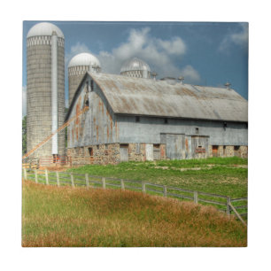 USA, Minnesota Barn And Silo Ceramic Tile