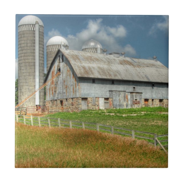USA, Minnesota Barn And Silo Ceramic Tile (Front)