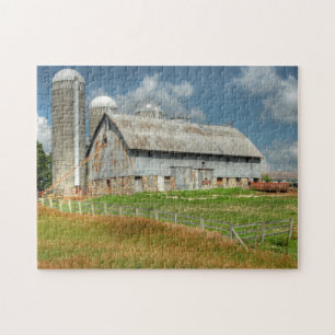 USA, Minnesota Barn And Silo Jigsaw Puzzle