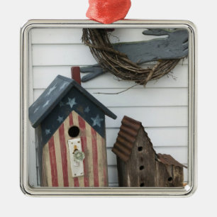 USA, Missouri, Herman: Patriotic Birdhouses, Metal Tree Decoration
