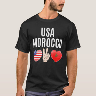 Usa Morocco Moors Peace Hand And Love Heart Mooris T-Shirt