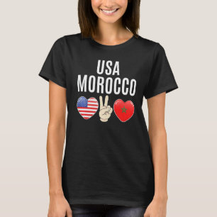 Usa Morocco Moors Peace Hand And Love Heart Mooris T-Shirt