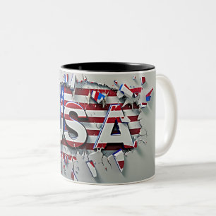 USA Mug, 4th of July Mug, Independence Day Two-Tone Coffee Mug