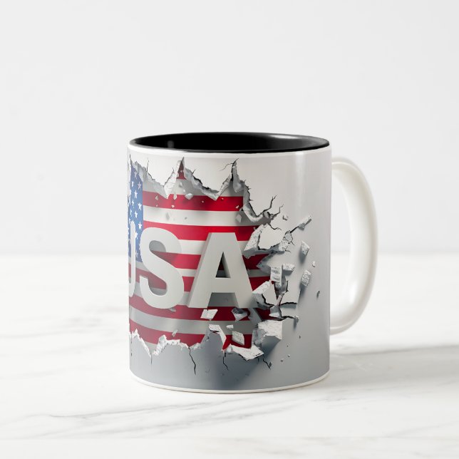 USA Mug, 4th of July Mug, Independence Day Two-Tone Coffee Mug (Front Right)