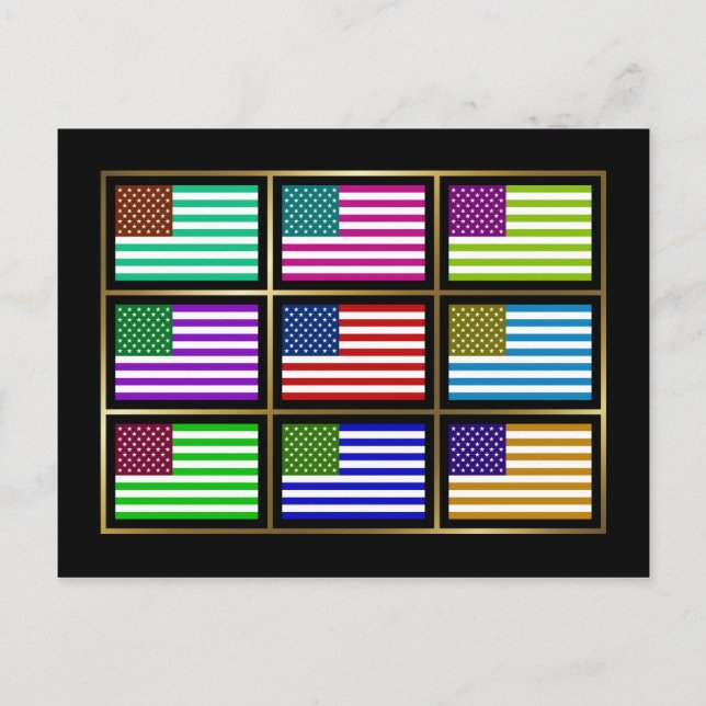 USA Multihue Flags Postcard (Front)