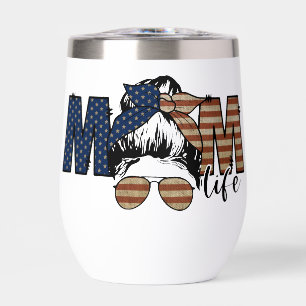 USA Mum Life Wine Tumbler – Rustic American Flag
