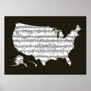 usa music notes map poster