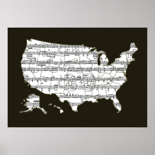 usa music notes map poster (Front)