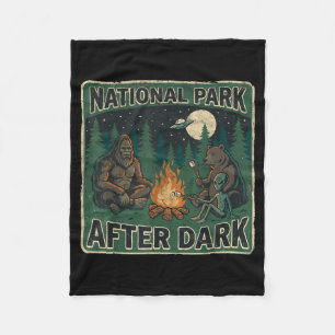 USA National Parks After Dark Sasquatch Alien Bear Fleece Blanket