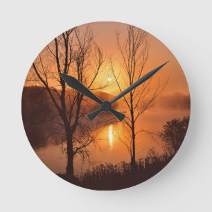 USA, New England, Maine. Autumn Sunrise Round Clock