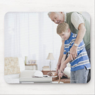 USA, New Jersey, Jersey City, grandfather and Mouse Pad