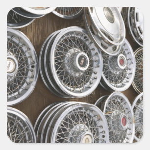 USA, New Mexico, Prewitt: Auto Hubcaps / Rt. 66 Square Sticker