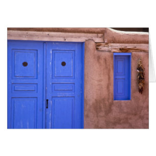 USA, New Mexico, Santa Fe. View of blue door and