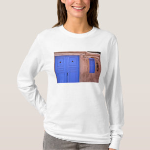 USA, New Mexico, Santa Fe. View of blue door and T-Shirt