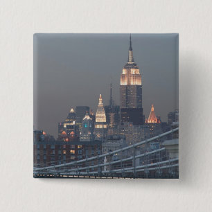 USA, New York City, View of Manhattan Bridge, 15 Cm Square Badge