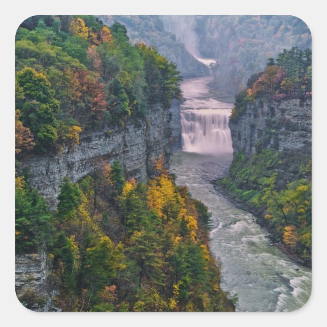 USA, New York, Letchworth State Park. River and Square Sticker (Front)