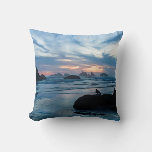 USA, Oregon, Bandon Beach. Seagull on rock Cushion (Front)