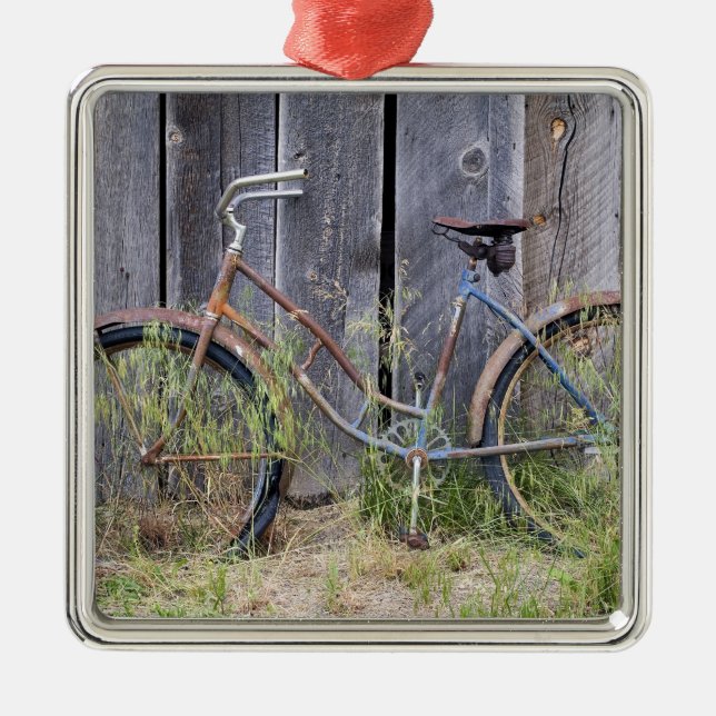 USA, Oregon, Bend. A dilapidated old bike Metal Ornament (Front)