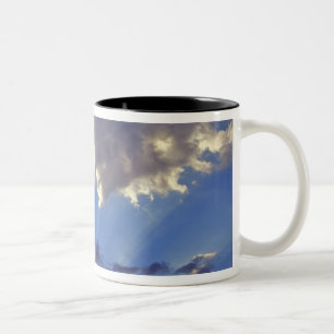 USA, Oregon, Bend. Sun rays fill the sky near Two-Tone Coffee Mug