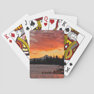 USA, Oregon. Blue Lake And Mt Hood At Sunrise Playing Cards