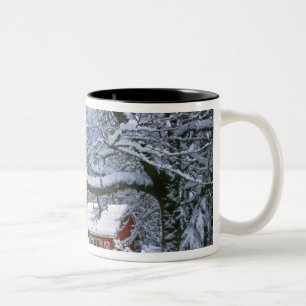 USA, Oregon, Clackamas County. Fresh snow Two-Tone Coffee Mug