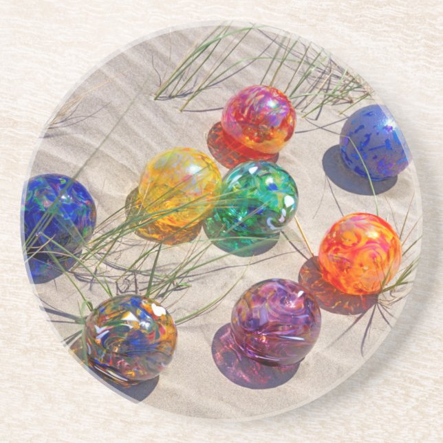 USA, Oregon. Colourful Glass Floats On Sand Dune Coaster (Front)