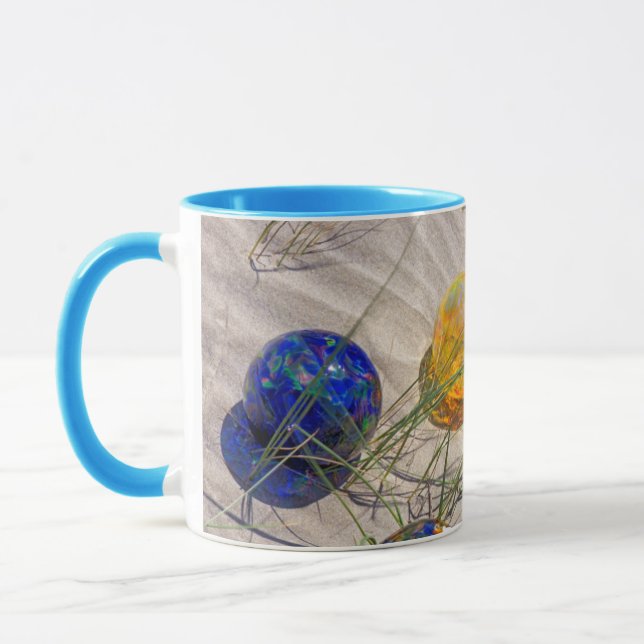 USA, Oregon. Colourful Glass Floats On Sand Dune Mug (Left)