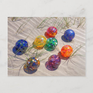 USA, Oregon. Colourful Glass Floats On Sand Dune Postcard