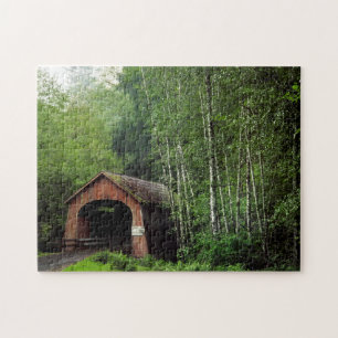 USA, Oregon. Covered Bridge Over North Fork Jigsaw Puzzle