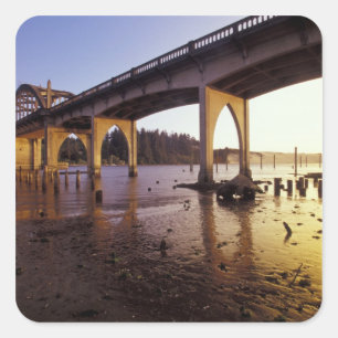 USA, Oregon, Florence. Siuslaw Bridge and Square Sticker