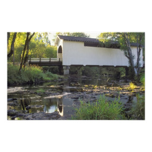 USA, Oregon. Harris covered bridge over Marys Photo Print