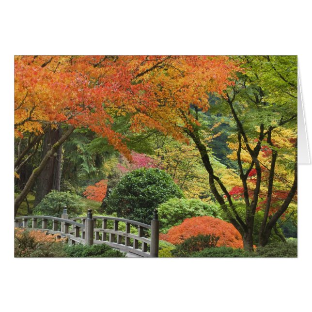 USA, Oregon, Portland. Wooden bridge and maple (Front Horizontal)