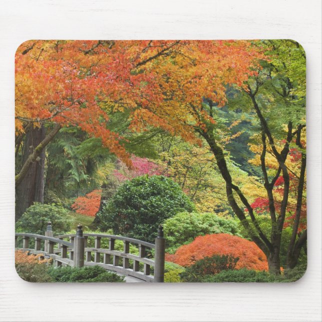 USA, Oregon, Portland. Wooden bridge and maple Mouse Pad (Front)
