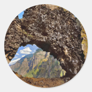 USA, Oregon. Rock Of Ages Arch In Columbia River Classic Round Sticker