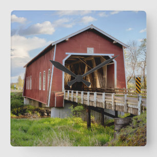 USA, Oregon, Scio, Shimanek Bridge Square Wall Clock