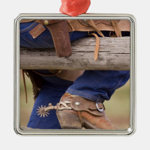 USA, Oregon, Seneca, Ponderosa Ranch. Cowboy Metal Tree Decoration
