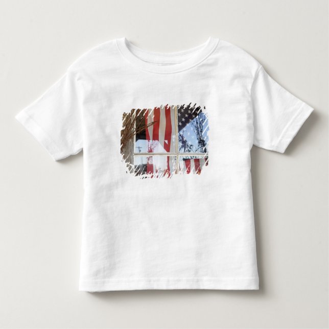USA, Oregon, Shaniko. Flag in window next to Toddler T-Shirt (Front)