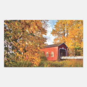 USA, Oregon. Shimanek Covered Bridge In Morning Rectangular Sticker