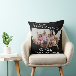 USA Outline Vacation Black Souvenir Family 2-Photo Cushion