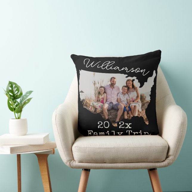 USA Outline Vacation Black Souvenir Family 2-Photo Cushion (Chair)