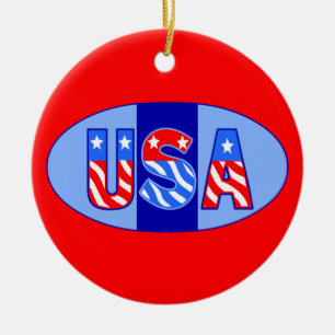USA Oval Ceramic Ornament