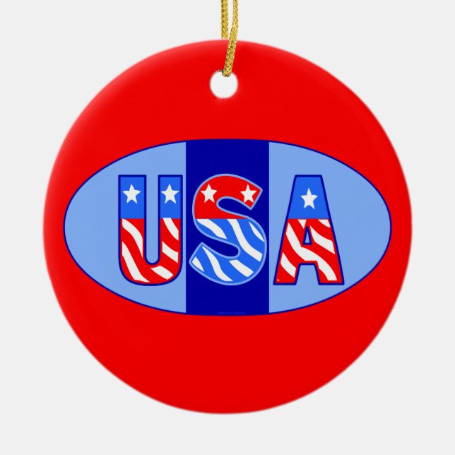 USA Oval Ceramic Ornament (Front)
