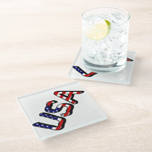 USA overlaid on US Flag coastercn Glass Coaster