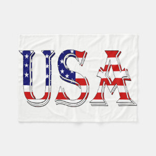USA overlaid on US Flag fbt Fleece Blanket