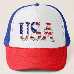 USA overlaid on US Flag thcn Trucker Hat