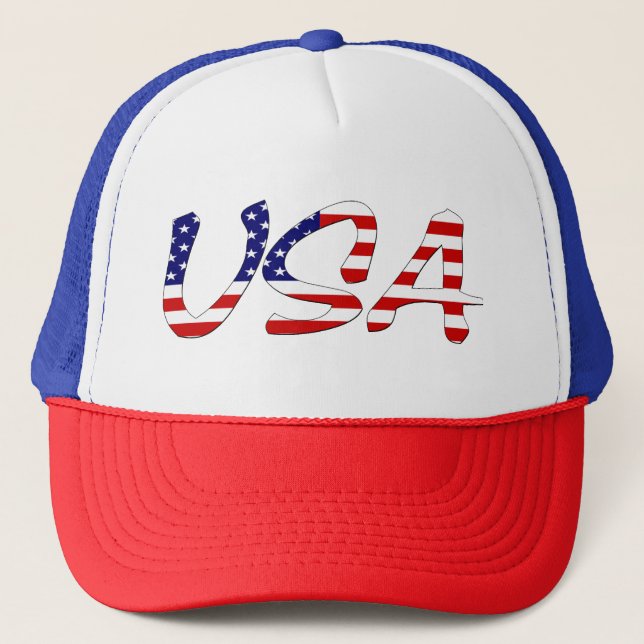 USA overlaid on US Flag thcn Trucker Hat (Front)